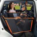 Large Dog Car Seat for Medium Dogs, Waterproof Faux Leather Pet Carrier for Active Pets at Back Seat Half Hammock with 4 Hard Sides & Bottom Extender for Cars SUV Trucks(BlackOrange)