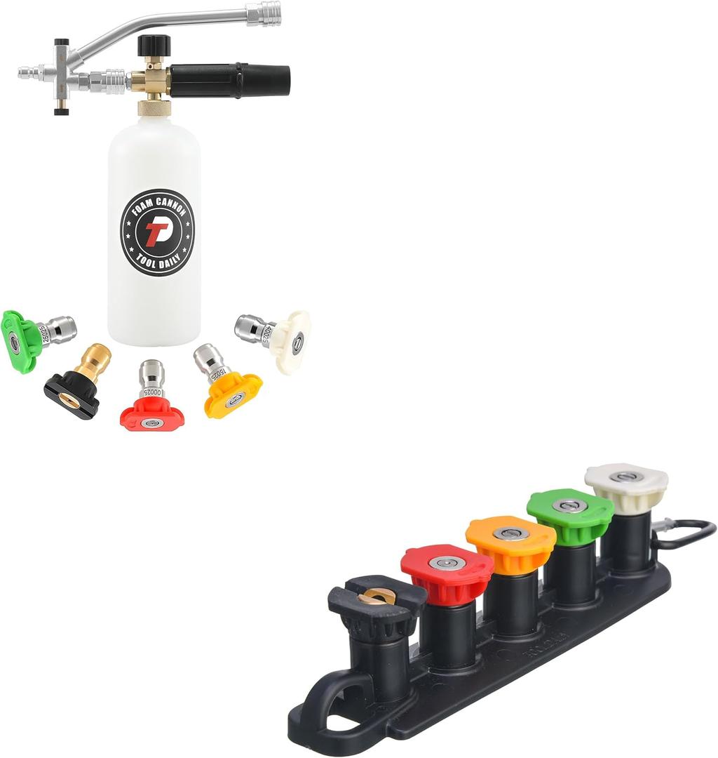 Tool Daily Foam Cannon with Dual Connector Accessory, Pressure Washer Spray Nozzle Tips with Nozzle Holder