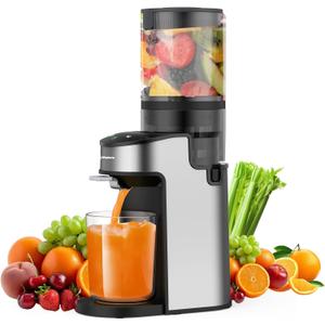 CFR637 Juicer Machines,400W Cold Press Juicer,4.9"Wide Feed Chute Slow Masticating Juicer for Whole Vegetables & Fruits,High Juice Yield,Easy to Clean,Advanced Touch Sensing Switch(Silver)