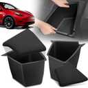 YHTAUTO Trunk Organizer Fit for Tesla Model Y 2020 2021 5-Seater Rear Trunk Storage Bins Side Box with Lids Flocking Waterproof Storage Box, Model Y Accessories 2 Pcs