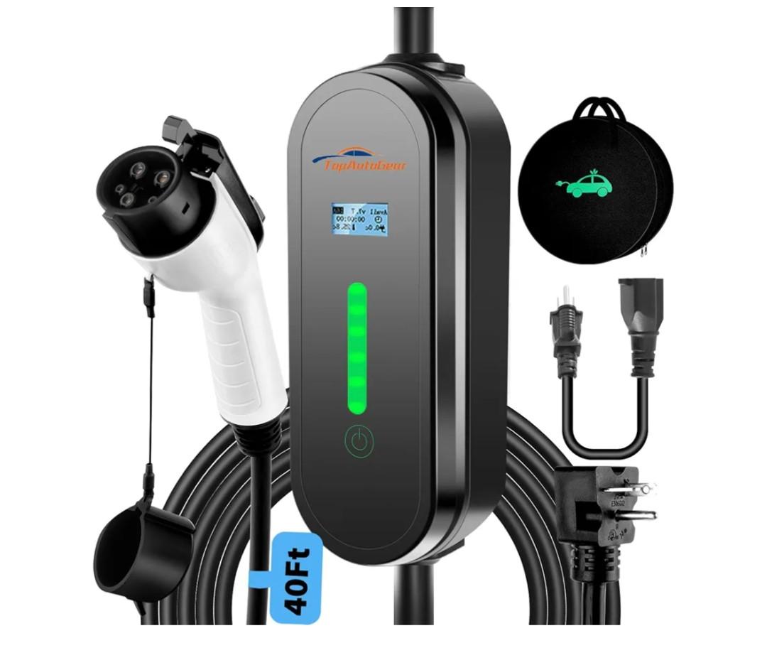 40FT Cable EV Charger Level 1 and Level 2 16 Amp EV Charging Station with NEMA5-15P & 6-20 Plug, Compatible with J1772 Electric Cars for Household Travel Portable Electric Vehicle Charger