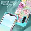 Hocase for Galaxy A14 5G Case, Heavy Duty Shockproof Protection Soft Silicone Rubber Bumper+Hard Plastic Hybrid Protective Case for Samsung Galaxy A14 5G (6.6"" Display) 2023 - Purple/Pink Flowers