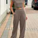 Fisoew Women's Two Piece Outfits Casual Lounge Sets Crop Tops and Joggers Tracksuit with Pockets (XXL)