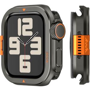 Metal Bumper Cover Compatible with Apple Watch Series 6/5/4/SE Case 44mm, [Turn 44mm into Ultra Look] Rugged Shockproof Protector with Back Frame for iWatch 44mm, Graphite