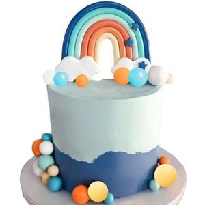 Blue Rainbow Cake Toppers, Qoadwem 14pcs Blue Rainbow Cake Toppers With Orange White Balls For Dog Birthday Cake Decorations Baby Shower Party Supplies