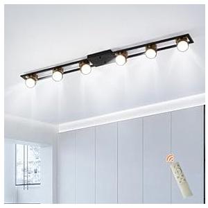 Garwarm Modern Ceiling Light Track Lighting Fixtures, 48.4 Inch Dimmable LED Kitchen Ceiling Light Fixture with Remote 6Light Black LED Chandelier for Bedroom Dining Room