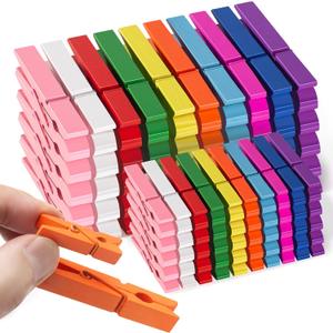 100 PCS Colored Clothes Pins Wooden, 50PCS 2.9 Inch Colored Clothespins for Crafts and 50PCS 1.3 Inch Small Clothing Pins for Hanging Classroom, Wooden Clothespins for Clip Pictures Photos Decorative
