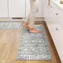 GRANNY SAYS Boho Kitchen Rug Sets of 2, Non Slip Washable Faux Wool Kitchen Mats for Floor, Thick Soft Anti-Fatigue Comfort Standing Mat Runner Rugs for Hallway Laundry Room, Grey