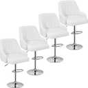 VECELO Bar Stools Set of 4, Adjustable Barstools, Counter Height Stools with Back and Arm, Kitchen Island Stools, Swivel PU Chairs for Pub, Dining Room, Modern Style, White