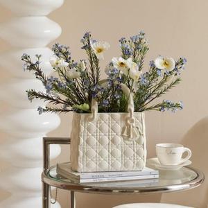 Flower Plastic Vases Small Bouquet Bud Home Decor Living Room Modern Square Unique Entryway Coffee Table Wedding (White,11 * 7.8in)