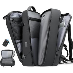 Vacuum Travel Backpack with Pump, 50L Expandable Compression Airback Backpack With Vacuum Seal, 17.3 Inch Water Resistant Business Laptop Backpack with USB Charging Port for Women & Men