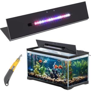 Sieral Aquarium Lids Polycarbonate Canopy with LED Light Without Center Brace Aquariums Cover Fish Tank Lid with a Hook Knife(Black,36x18in)