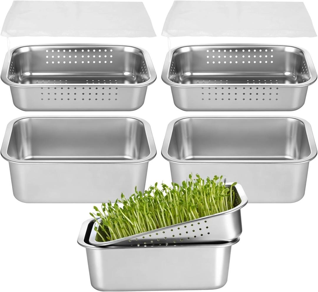 2 Pack Stainless Steel Seed Sprouter Tray Kit, Soil-Free Microgreens Growing Trays with Fine Mesh Insert, Stackable Germination Containers for Beans, Broccoli, Alfalfa, Wheatgrass, Cat Grass,20 X 12