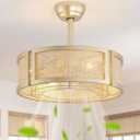 20" Gold Fandelier Ceiling Fans with Lights, Boho Rattan Ceiling Fan with Light Remote Control, Caged Mid-Century Modern with 6 Speeds for Bedroom, Nursery, Living Room