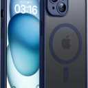 TOCOL Magnetic for iPhone 15 Case, Upgraded Full Camera Protection, Compatible with Magsafe, Drop Protection, Translucent Matte Back Bumper Phone Cover 6.1-Inch (Dark Blue)