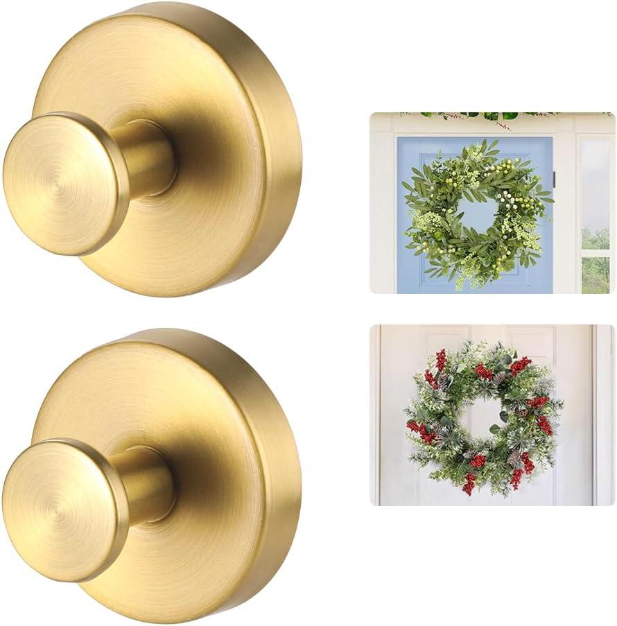 MrAthlet Suction Cup Wreath HangerSuction Cup Hooks Hanging 15 LbsWaterproof Suction Cup Wreath Holder for Windows, Shower, WreathsSmooth Doors (Gold, 2)