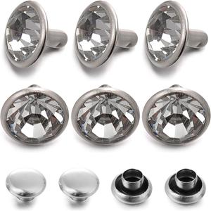 200 Sets Cz White Clear Crystal Rivets Rapid Rhinestone Silver Color Stud Rivets fit for DIY Leather-Craft and Garment (10 MM)