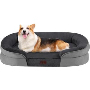 Dwanton Orthopedic Dog Bed for Medium Dogs with Gel Memory Foam, Waterproof Dog Sofa, Washable Pet Bed with Four Sided Bolster Cushion, Removable Cover & Non-Slip Bottom, 36", Dark Gray (Medium(36 x 25.5 x 6 inch))