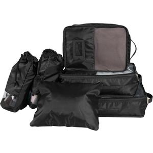 Travel 6 Piece Deluxe Set | Flat Pouch Cube | Shoe Bags | Water Resistant | Luggage, Black, Variety Pack