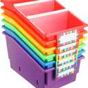 Lineshading 6 Pack Picture Book Organizer Bins with Dividers Large Plastic Book Holders with Labels Multi Purpose Classroom Organization Bins Storage Container for Classroom Library(Colorful)