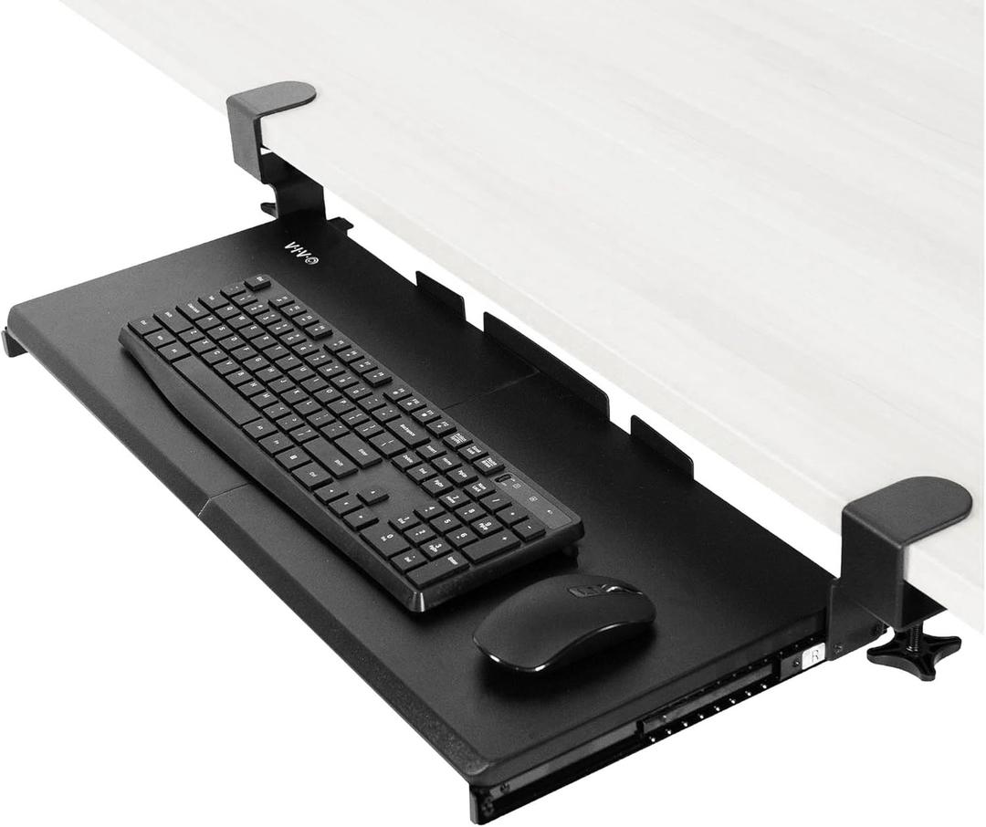 VIVO Large Keyboard Tray Under Desk Pull Out with Extra Sturdy C Clamp Mount System, 27 (33 Including Clamps) x 11 Inch Slide-Out Platform Computer Drawer for Typing, Black, MOUNT-KB05E (27 inch, Black)