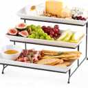 Gomakren 3 Tier Serving Trays Stand 14 Inches Serving Platters Rectangular Large Serving Plates for Party Display Set Collapsible Sturdier Rack, White Serving Trays and Platters (15.7" x 13.5" x 9.2", Black)