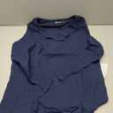 Womens Indigo Solid Texture Pleated Ruffle Trim Blouse V Neck Long Sleeve Top Casual Shirt, XL
