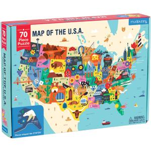Mudpuppy Map Of The USA  70 Piece Geography Puzzle with State-Shaped Pieces and Iconic Landscapes Cultural Items And More
