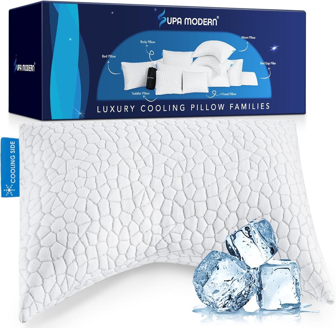 Side Sleeper Pillow for Adults, King Size Cooling Pillow for Neck and Shoulder Pain Relief, Adjustable Firm Soft Shredded Memory Foam Pillows for Side Back Stomach Sleepers, Bed Pillows for Sleeping (King (1 Count), Crescent White(cooling))
