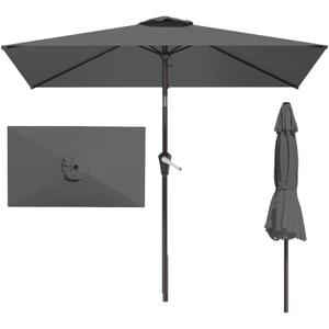 Patio Kingdom 6.5' x 10' Rectangular Patio Umbrella Large Outdoor Market Umbrella w/UV Protection, Push Button Tilt and Crank Lift, Rectangle Table Umbrella for Garden, Deck, Pool, Patio, Grey