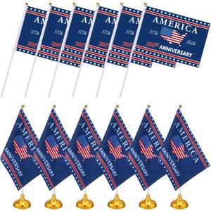 Frienda 12 Pack 250th Anniversary American Stick Flag, 8.3 x 5.5 in | Mini USA Flag on Stick, Patriotic Classroom Office Outdoor Decor, 250 Years Celebration