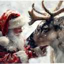 Santa's Reindeer Framed Christmas Canvas Wall Art for Living Room, Winter Pictures Wall Decor Canvas Prints for Bedroom, Santa Christmas Gifts, 11,5x15 Poster Artwork for Wall Decorations