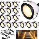 LED Deck Light Kits Warm White, 1.22 Recessed Step Light 16 Pack with Black Protective Shell, DC12V Low Voltage LED Deck Lighting, IP67 Waterproof Outdoor Stair Lights for Garden