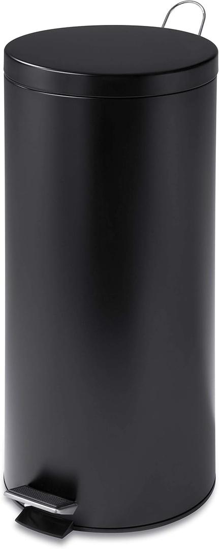 Honey-Can-Do TRS-02111 Round Stainless Steel Step Trash Can with Liner, Black, 30-Liter Per 8-Gallon
