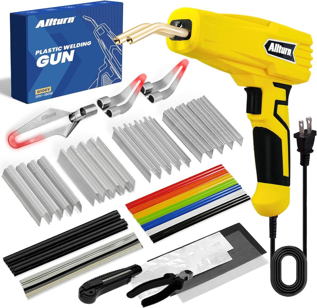 Allturn Upgraded Plastic Welder, 2 in 1 Plastic Welding Kit, Hot Staples Weld Gun, Car Bumper Repair Kit for Most Plastics, Patent Number D970324(Yellow)