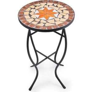 VONLUCE Mosaic Side Table and Plant Stand, 21" Round End Table with 14" Ceramic Tile Top, Indoor & Outdoor Accent Table, Porch Patio Furniture, Entryway & Coffee Table for Home & Garden, Maple, 14 14 21.5 in.