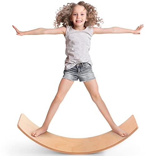 Balance Board Kids, [Natural Wood] Wobble Board for Kids Toddlers, Open Ended Montessori Waldorf Learning Toy, Gifts for 3 4 5 6 7 8 Year Old Boys Girls Kids Birthday & Christmas Stocking Stuffers