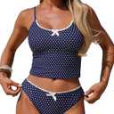 ZAFUL Womens Tankini Swimsuits Tummy Control High Cut Bow Decor Bathing Suits Two Piece Bikini Sets, Medium