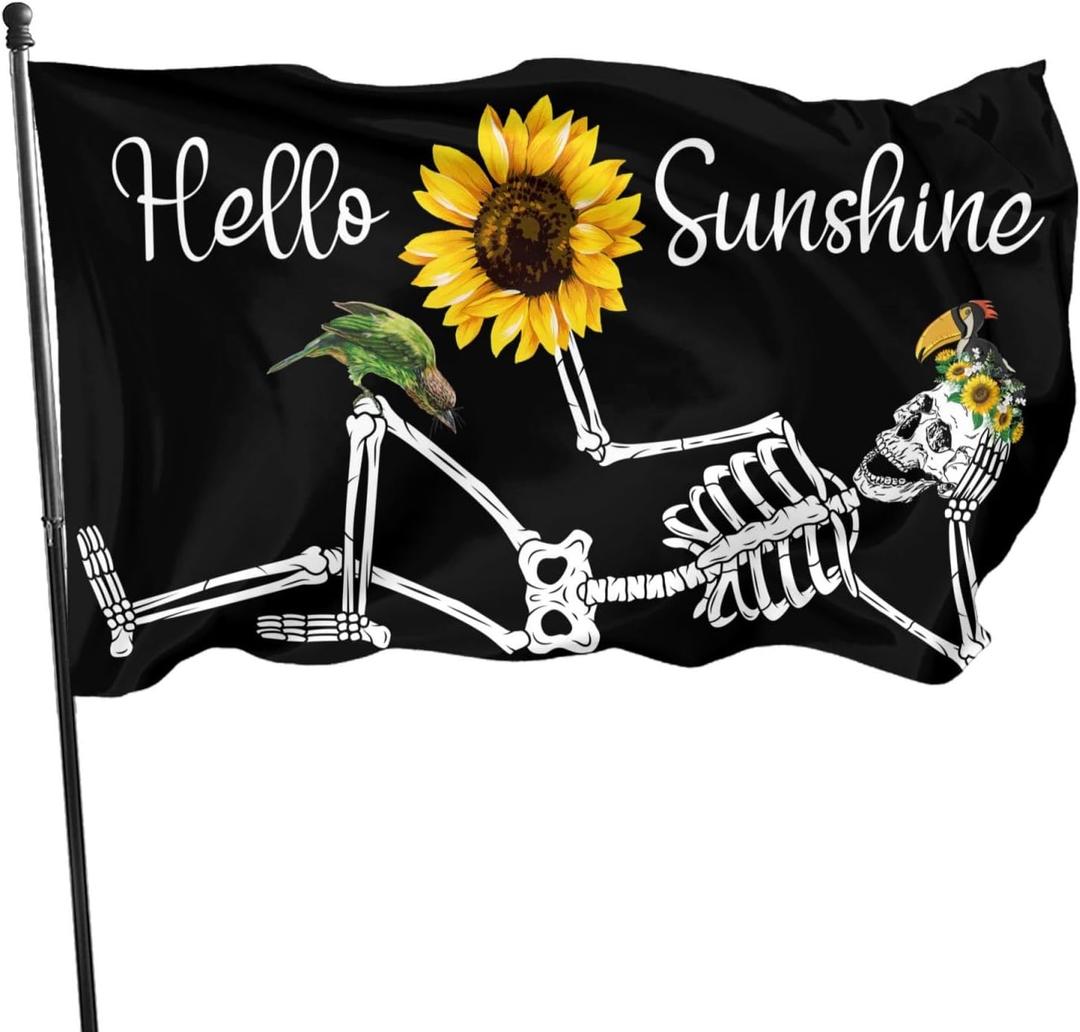 Hello Sunshine Flag 3x5 Ft Outdoor Outside With Grommets Spring Summer Funny Skull Indoor House Yard Garden Decorations Holiday Banner Sign