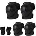 Gradient Color Knee Pads for 2-14+ Ages Kids Knee Elbow Pads Wrist Guards with Drawstring Bag Adjustable Protective Gear Set for Girls Boys Roller Skating Bike Cycling Skateboard Scooter, Black, Medium