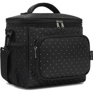 FlowFly Insulated Reusable Lunch Bag Adult Large Lunch Box for Women and Men with Adjustable Shoulder Strap,Front Zipper Pocket and Dual Large Mesh Side Pockets,Dot