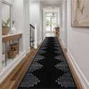 Seavish Runners for Hallways Non Slip 2.6x10 Low Pile Soft Black Carpet Runners Modern Geometric Faux Wool Entryway Rugs Indoor Decor Non Shedding Neutral Rugs for Entrance Kitchen Foyer Living Room