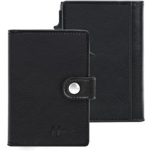 2 x Pop Up Wallet for Men with Buckle, Smart Credit Card Wallet, Mens Minimalist Wallet, Card holder Wallet, ID Window, RFID-blocking(Black) (Oil Wax Leather)