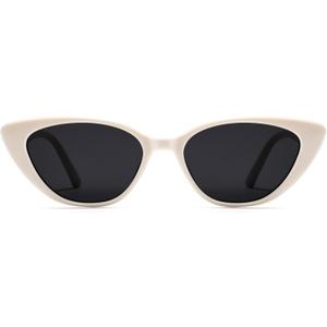 Narrow Small Retro Polarized Cat Eye Sunglasses for Women Trendy Driving Glasses (White)
