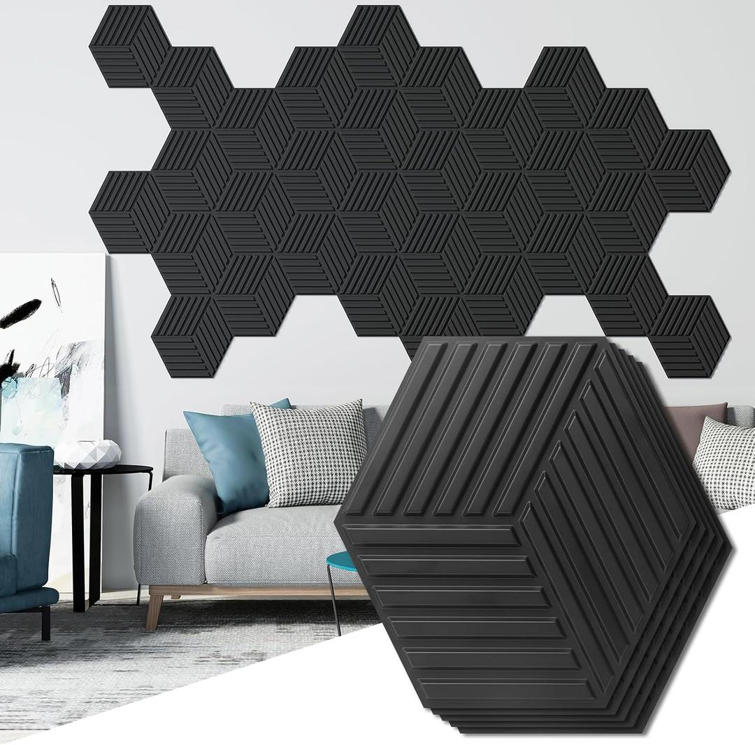 Art3d 33-Pack 3D Wall Panels for Interior Wall Decor, Textured Accent Wall Cover Paneling for Gaming Living Room Bedroom TV Wall Background, 12" x 12" Black