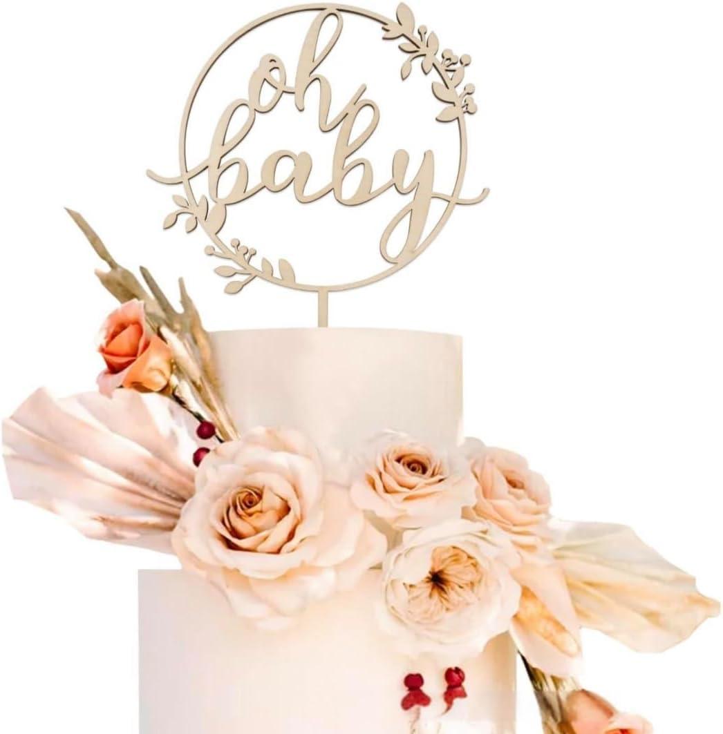 Oh Baby Cake Topper - Wooden Baby Shower Cake Decorations, Baby Shower Cake Topper for Rustic Theme Gender Reveal Baby Birthday Party Photo Booth Props