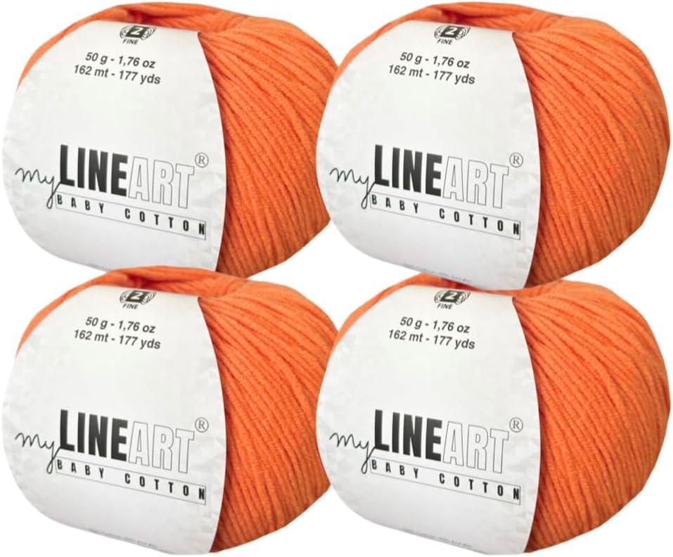 Baby Cotton Yarn, 55% Cotton 45% Acrylic, Fine (2) for Crochet and Knitting 4x1.76 Oz (4x50g) / 4x177 Yrds (4x162m), Soft Yarn, Amigurumi Yarn