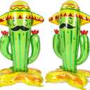 Hungdao 2 Pack Inflatable 50" Cactus Toy Mexican Fiesta Themed Party Decorations, Cinco De Mayo Prop, Wearing Sombreros Cactus Decor for Mexican Taco Party Hawaiian Themed Party Supplies