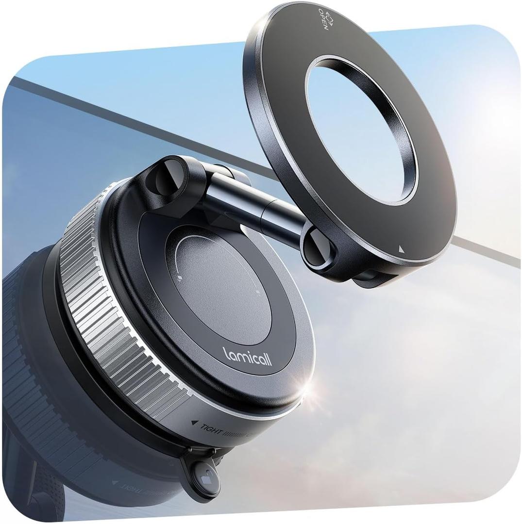 Lamicall Car Phone Mount - [70 LBS Strongest Suction] for Magsafe Car Mount, 360 Adjustable Suction Cup Phone Mount Dashboard Windshield Vacuum Magnetic Phone Holder for Car Silver