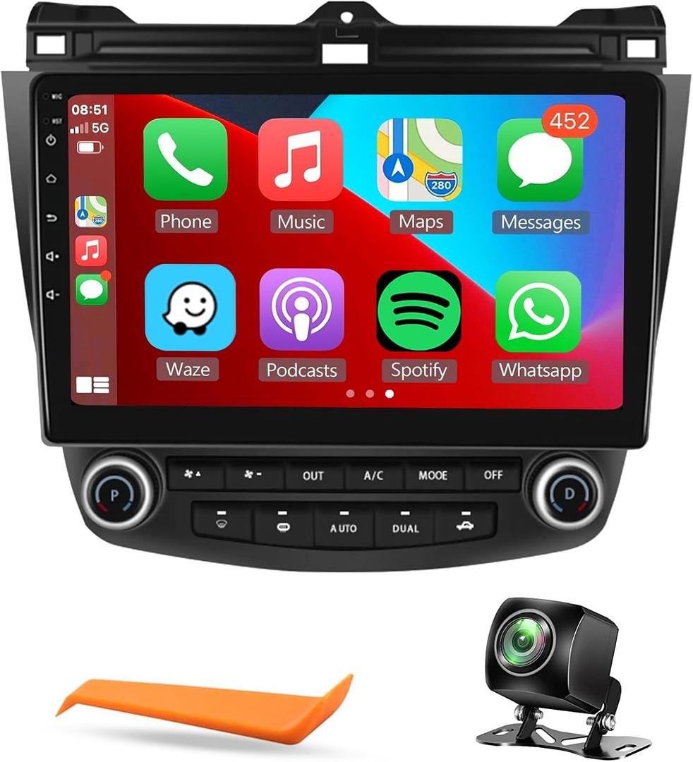 for Honda Accord 7th 2003 2004 2005 2006 2007 Android Car Stereo with Wireless Carplay/Android Auto 10.1" Touchscreen Autoradio Support WiFi GPS Navigation Backup Camera SWC FM/RDS Radio